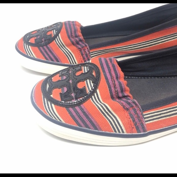 Tory Burch Reva Stripe Slip On Canvas Sneaker 10 - Picture 2 of 5
